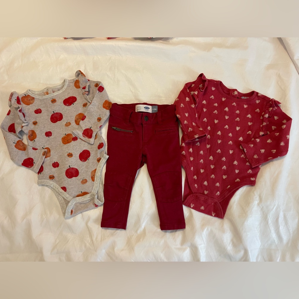 Old Navy One Piece Onesies & Adorable Red Jeans